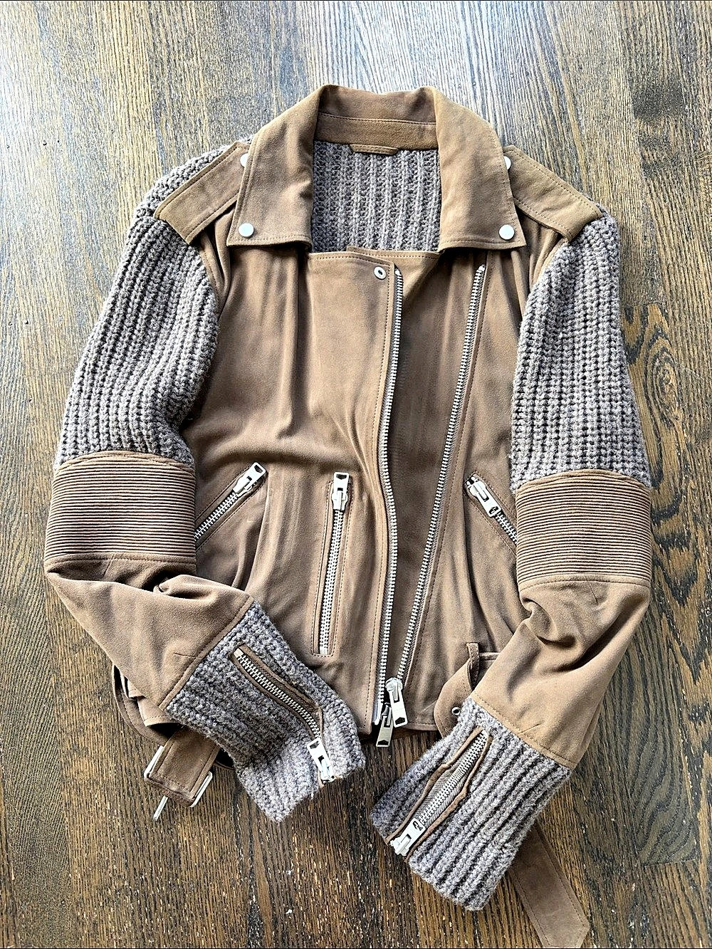 AllSaints Brown & Gray Moto Jacket